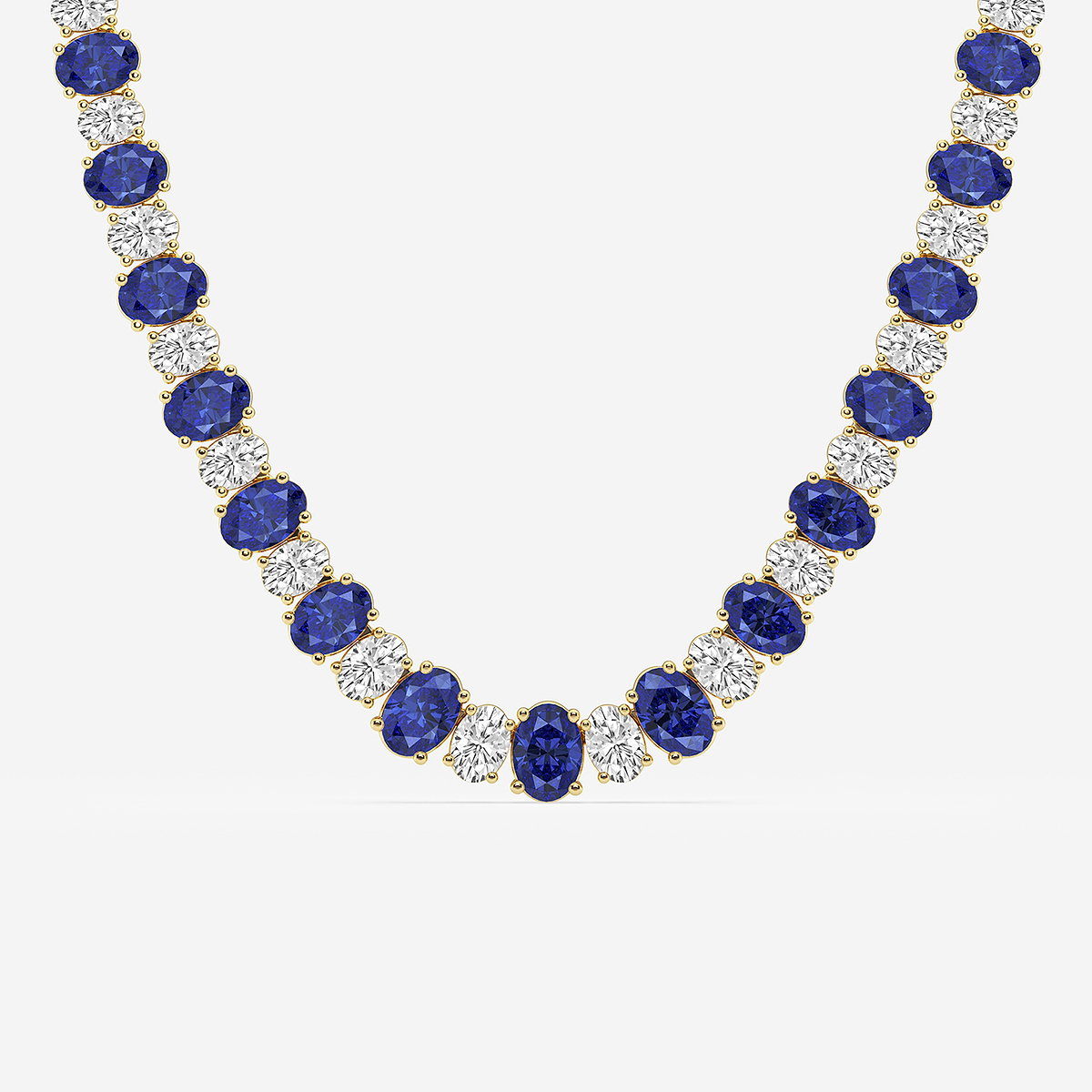 Additional Image 1 for  7.5x5.2 mm Oval Cut Created Sapphire and 10 ctw Oval Lab Grown Diamond Graduated Necklace